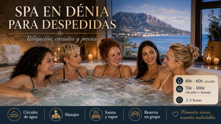 Grupo de amigas disfrutando de un spa en Dénia con jacuzzi, circuito de agua, sauna y masajes para despedidas